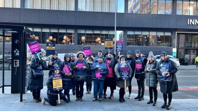 RCNNorthWest's tweet photo. The small but mighty picket line at Liverpool's @NHSBT Donor Centre have been back out making their presence felt today. Staffing shortages have an impact in every corner of our NHS so, no matter how few members are based on any given site, your voice is just as valid. #RCNStrike https://t.co/mD3HsRwnIU