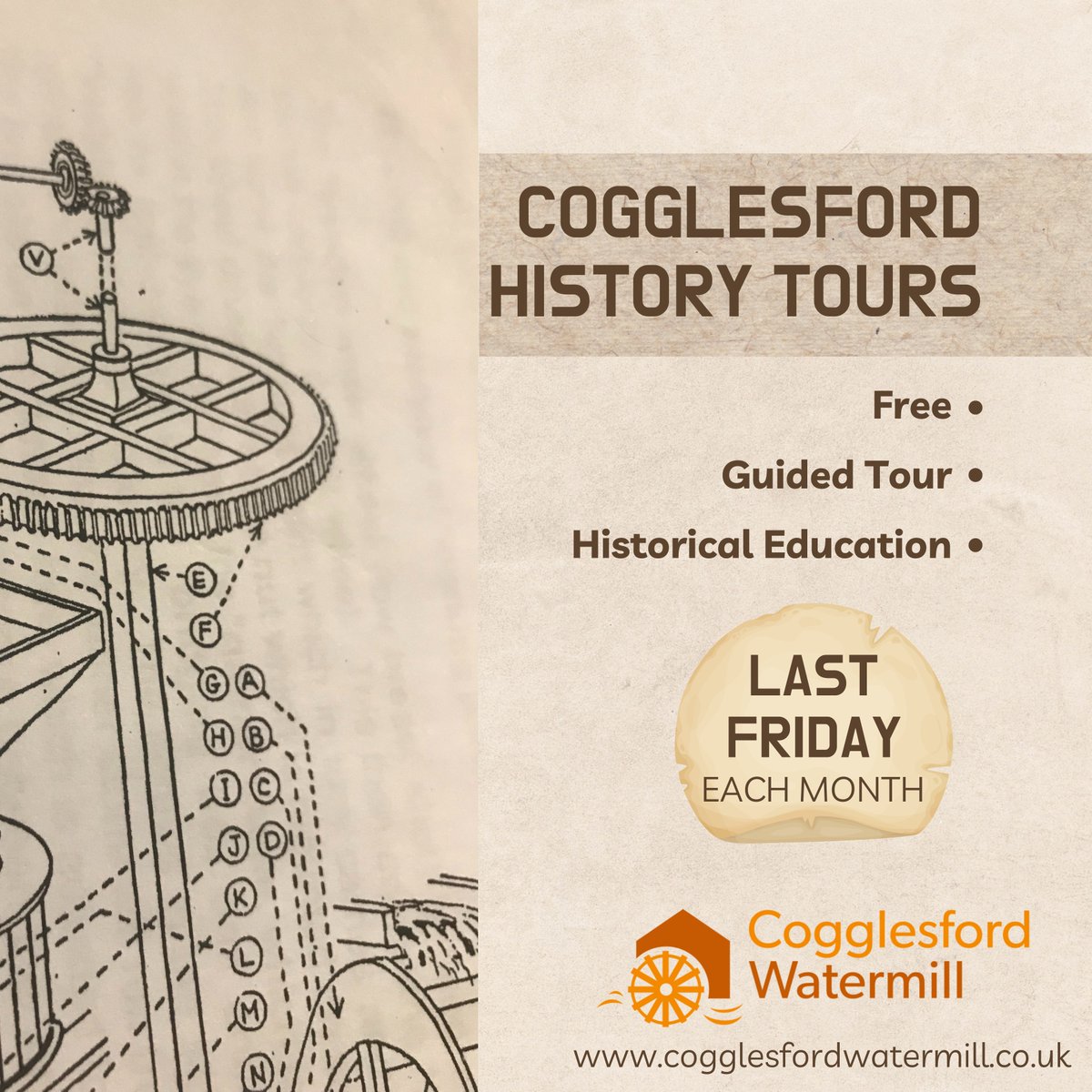 Cogglesford's tweet photo. New for 2023! 

If you’re interested in a more detailed history of the mill, come along on the last Friday of every month (beginning Feb 24) for a free guided history tour.

@heartoflincs @Visit_Lincs @DestLincs #History #heritage #YourLocalMill https://t.co/GVlUHZ5JC7