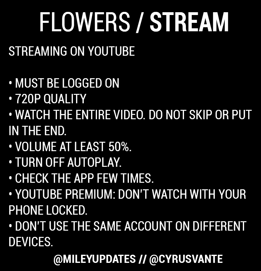 MileyUpdates's tweet photo. HOW TO STREAM FLOWERS ON YOUTUBE // SPOTIFY

Playlist: https://t.co/tKWoElh5VX https://t.co/BdjfHky8KA
