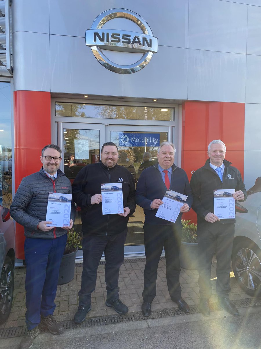 Congratulations to Gary &amp; Simon who completed their Nissan Sales Consultant Programme, Darren who completed his Service Advisor programme and Steven his Parts Advisor programme! Well done #proudofourteam