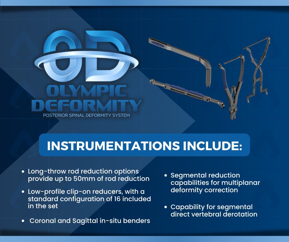 The Olympic Deformity Posterior Spinal Fixation System is a comprehensive system that offers a wide array of implant options and expansive instrumentation when addressing the complex anatomical challenges associated with spinal deformity pathologies.​
asturamedical.com/product/olympi…