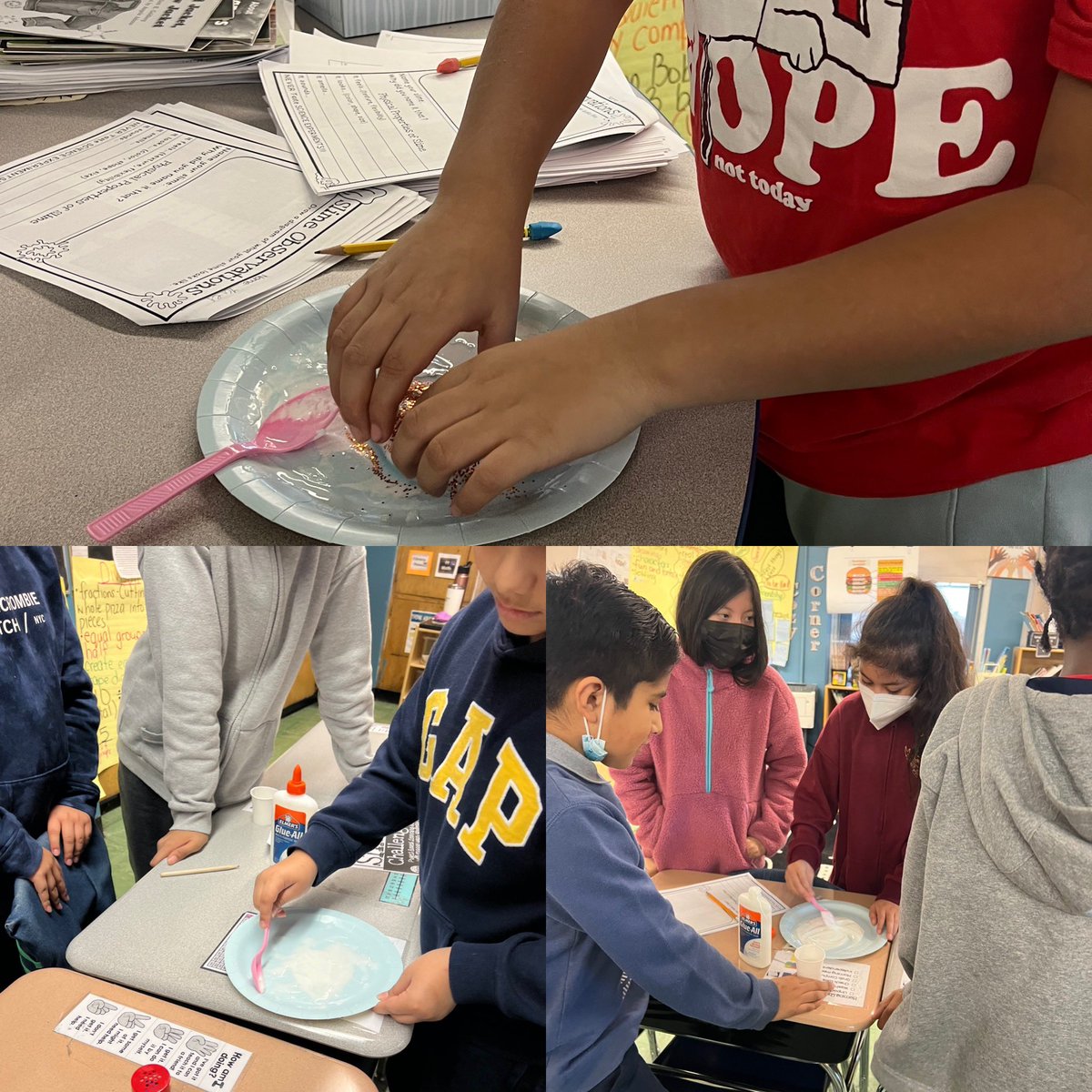 Today during #STEM class 407 had so much fun creating slime and observing the properties of slime.We learned that slime is a polymer which means it has characteristics of both solids and liquids. @PS10FortHill #PropertiesOfMatter #SLIME #Collaborate #YouHaveAFriendAtPS10