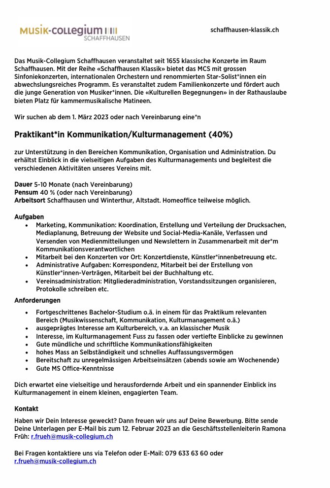 ChristianAmsler's tweet photo. Praktikum im Kulturbereich beim Musik-Collegium Schaffhausen 🎶🎶🎶🎶 https://t.co/Y6RI7K0rkT