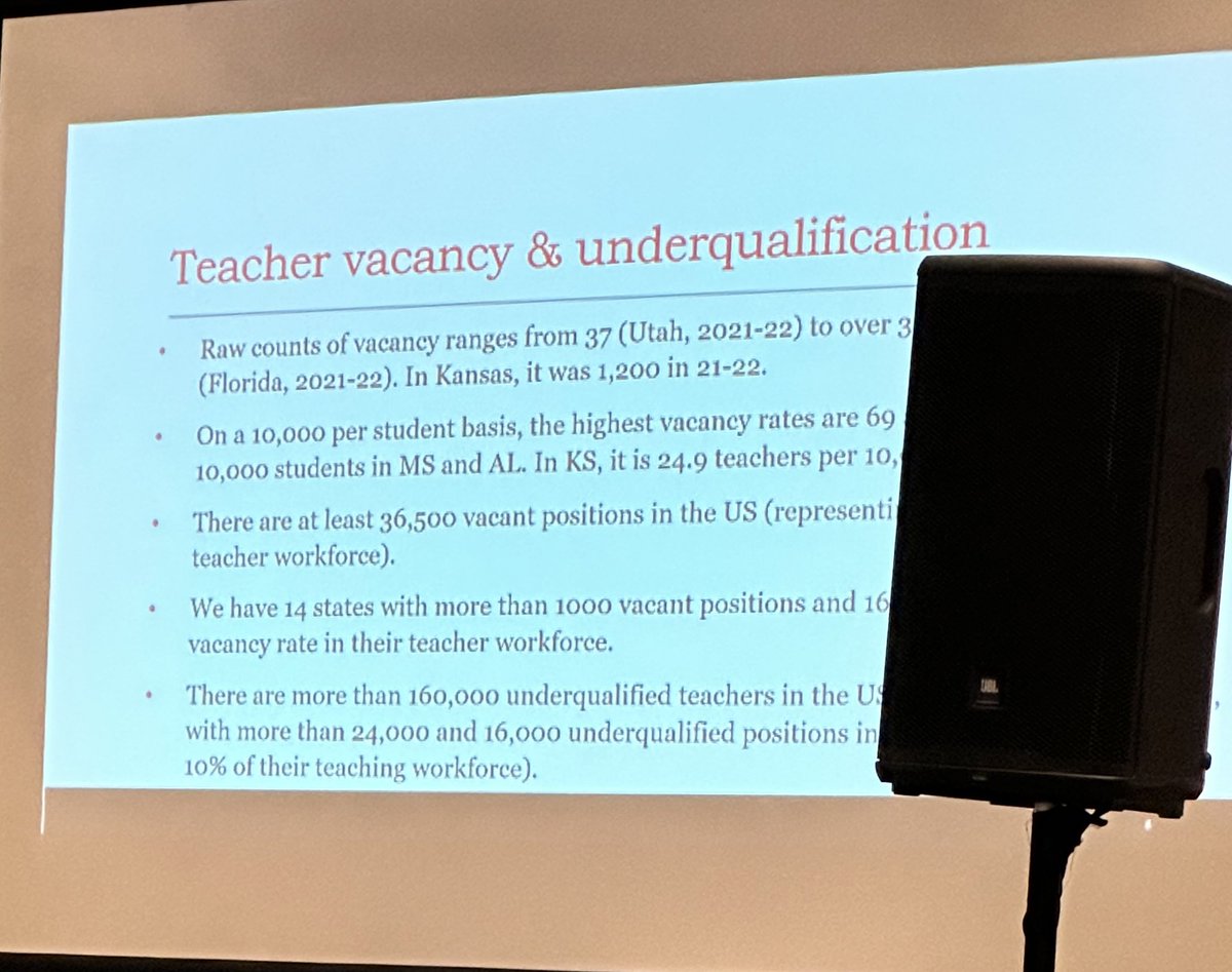 Super insightful DATA from <a href="/edu_tuan/">Tuan D. Nguyen, @edutuan.bsky.social</a> at the National Educator Shortage Summit #educatorshortage (featuring a giant speaker blocking part of the presentation lol)