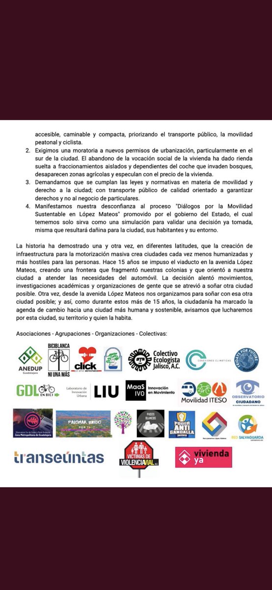 @LasColonos @MovilidadZap @JaliscoVial @GNocturnaMX @ZapopanDen @Trafico_ZMG  Nos sumamos al movimiento #RedCiudadPosible  para exigir un ejercicio responsable para construir la Ciudad que soñamos y merecemos en Zapopan y ZMG. Lopez Mateos es sólo el inicio. NO SEGUNDO PISO