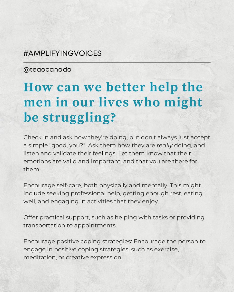 Men’s mental health is a silent crisis that often goes unacknowledged or under-supported.

To all men and male-identifying persons:

✔️ You don’t have to suffer alone
✔️ It's okay to express your emotions
✔️ It’s okay to reach out for help

#AmplifyingVoices #MensMentalHealth 💙