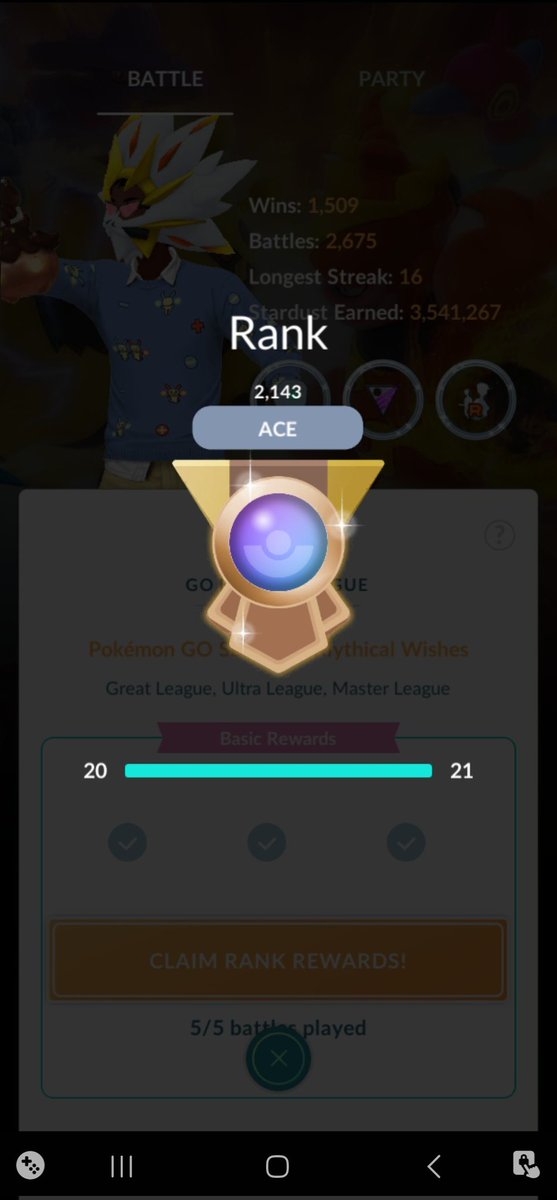 PeanutRaver's tweet photo. A 5-0 to make it to Ace! I will take that for the first set after elo reveal. #getrekd #gbl #pvp https://t.co/rh59b6cKs0