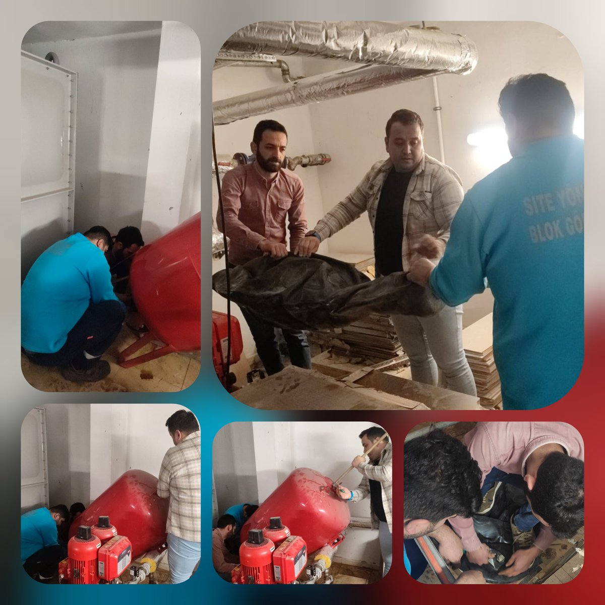 GrsnDereliTOKi's tweet photo. A6 blok kazan dairesinde bulunan A5-B4-A6 bloklarını besleyen ve patlamış olan hidrofor membranını @AksuSite Müdürü Kürşat Bey ve teknik elemanın Bülent beyle birlikte değiştirip hidroforu yeniden faal hale getirmiş bulunmaktayız. Yardımları için kendilerine teşekkür ederiz. https://t.co/o8kzH08y1B