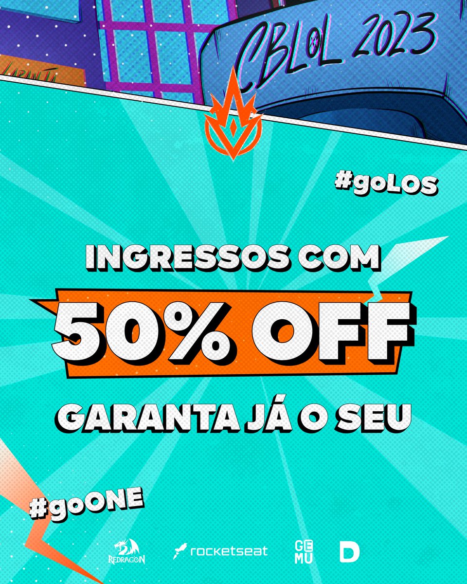 LØS on X:  ATENÇÃO ONDA LARANJA Faltam apenas dois dias para o #CBLOLDiff  e o patrão ficou maluco! Utilize o cupom 50OFF para garantir seu desconto  nos ingressos da nossa Watch Party, corre pois são as últimas unidades!