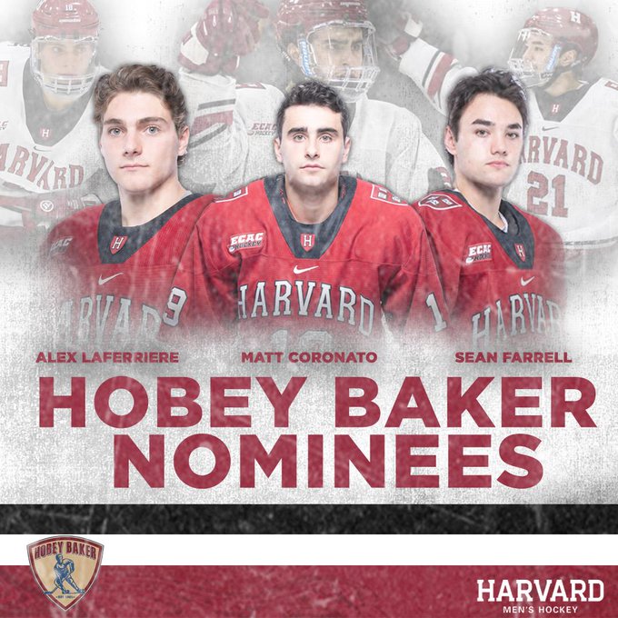 Harvard Hobey Baker Award Nominees - Alex Laferriere, Matt Coronato, Sean Farrell