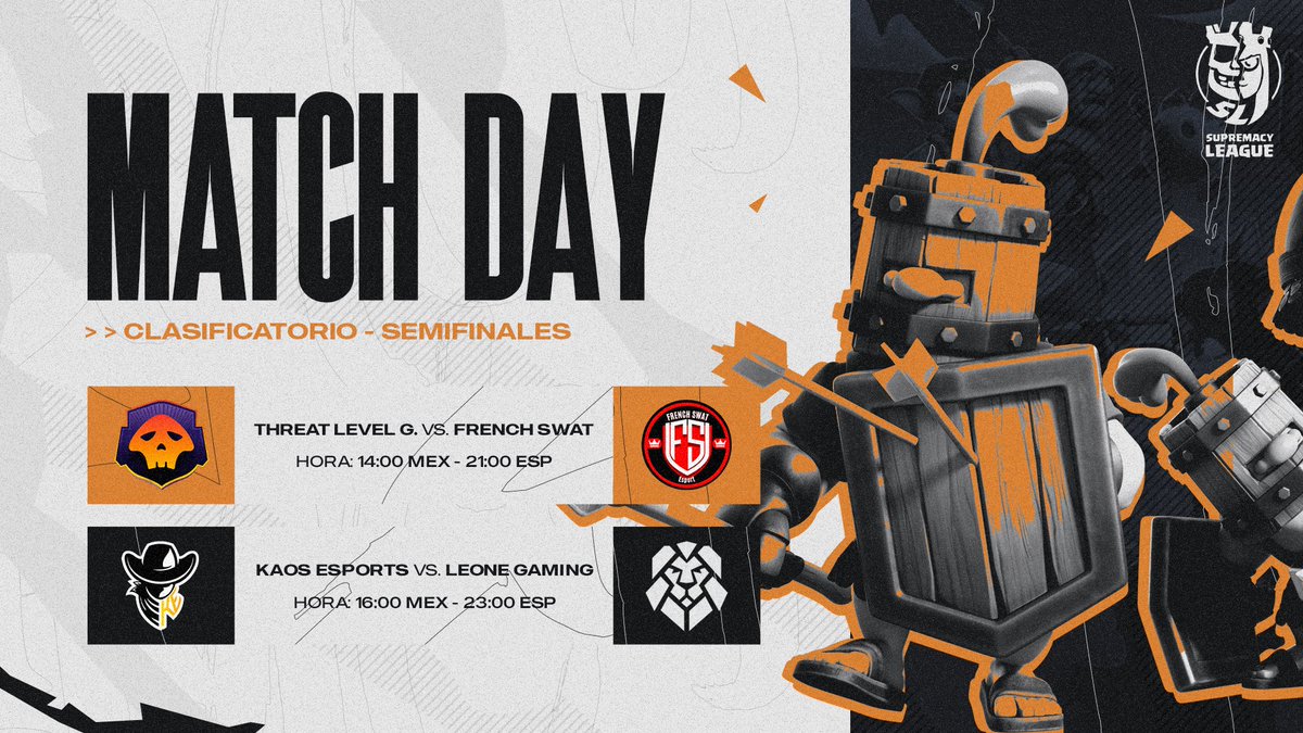 CR_Supremacy's tweet photo. 🟡 𝐂𝐋𝐀𝐒𝐈𝐅𝐈𝐂𝐀𝐓𝐎𝐑𝐈𝐎 - 𝐃𝐈́𝐀 𝟒

Cuatro grandes equipos salen hoy a la arena en este último paso en la búsqueda de entrar a la liga🔥

⚜️Threat Level G. 🆚 French Swat
14:00 🇲🇽 - 21:00 🇪🇸

⚜️Kaos Esports 🆚 Leone Gaming 
16:00 🇲🇽 - 23:00 🇪🇸

#RoadToSMCY2023
#WeAreCR https://t.co/8jxfkkeleV