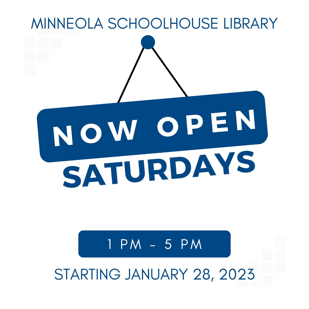 📅 Minneola Schoolhouse Library will be open on Saturdays starting January 28! The Library will be open on Saturday from 1 p.m. - 5 p.m. on Saturdays. For more information, please visit: mylakelibrary.org/libraries/minn…