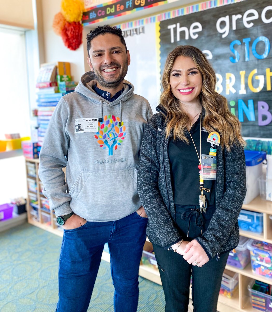 Nemours's tweet photo. Camilo Salgado-Bocanegra, director of the Colombian educational nonprofit REDLACEH, recently joined Rebeca Grysko, PhD, for a visit to Nemours Children’s Hospital, Florida. Camilo learned about PedsAcademy®, a first-of-its-kind internship program for future teachers. https://t.co/x3jRlGc04c