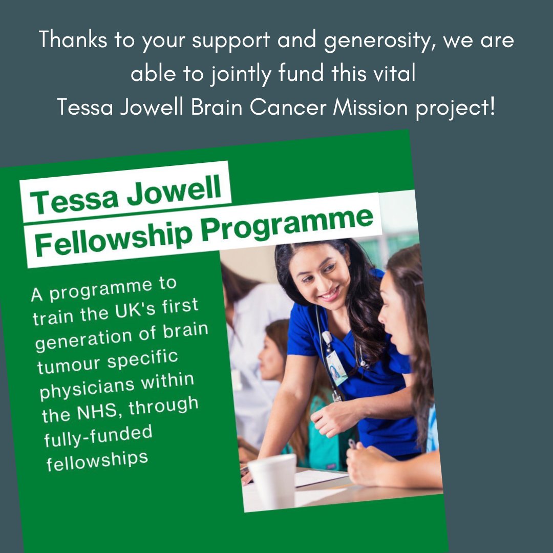 Thanks to all of your fantastic efforts and support, we are jointly funding the new Tessa Jowell Fellowship Programme. This work will be another core project of the @TessaJowellBrainCancerMission.