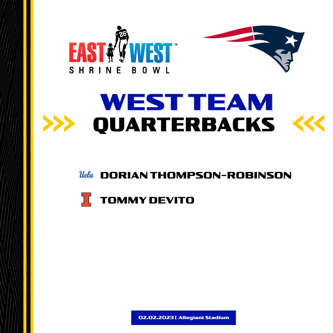 🎯Here's a look at the West QBs coached by the #Patriots. 💫@DoriansTweets 💫@tommydevito007 #ShrineBowl | #ForeverNE