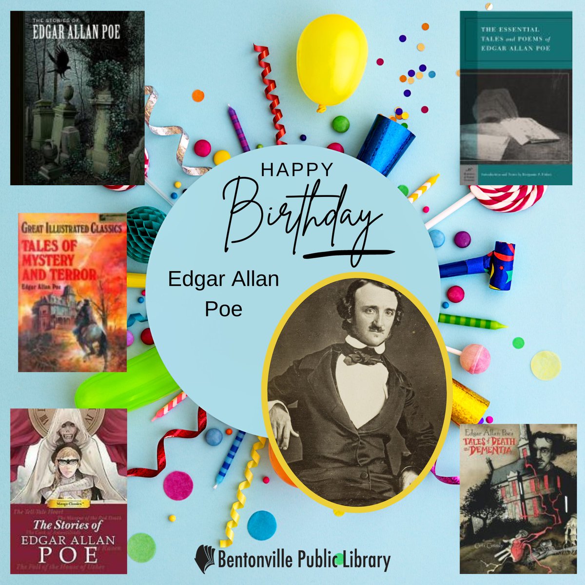 Happy birthday to infamous horror author Edgar Allan Poe! His stories have haunted many generations and continue to be enjoyed today. You can find many of his works and books about him at BPL!
#BPL #Library #EdgarAllanPoe #HBD #birthday