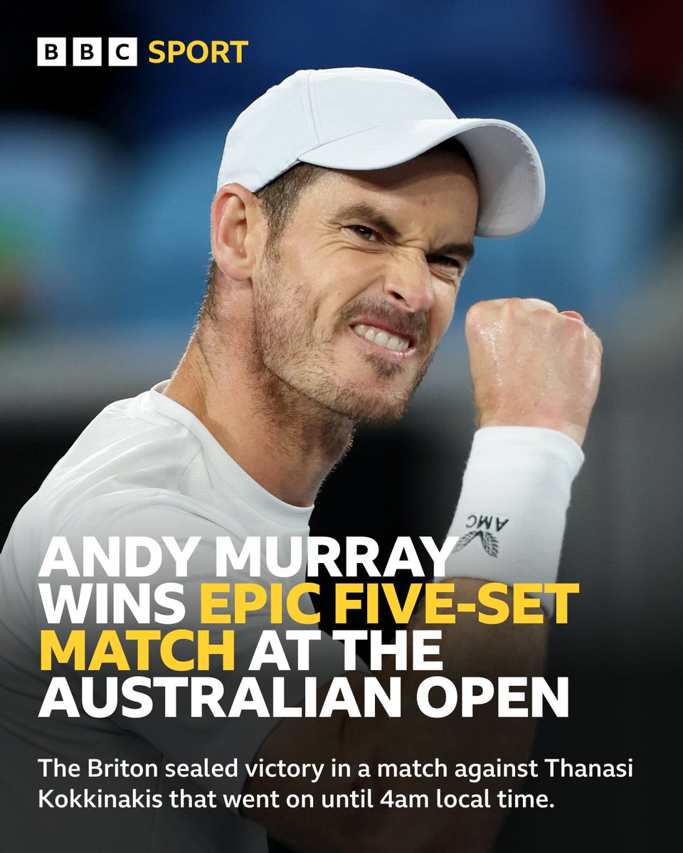 HE HAS DONE IT AGAIN! 🤯

Andy Murray has fought from two sets down, playing beyond 4am, in his longest match ever.

Unreal. Not human. #AusOpen #BBCTennis