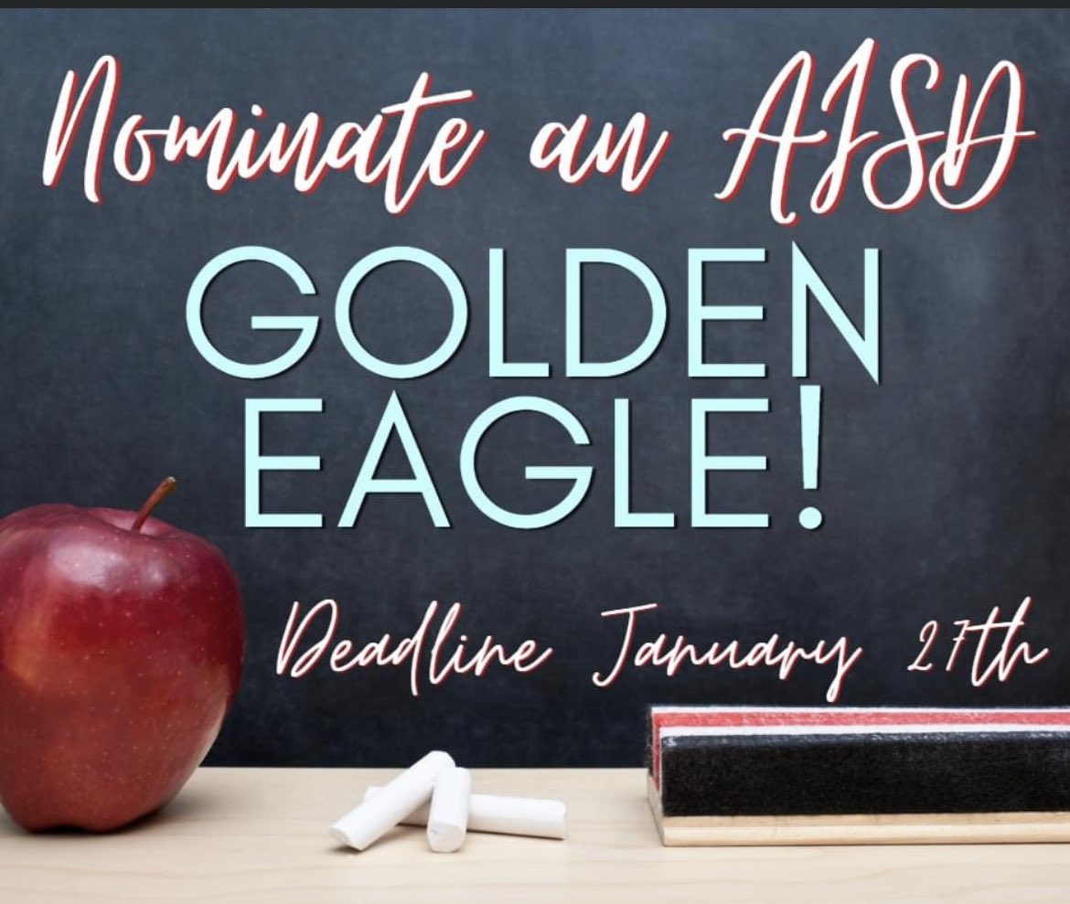 ArgyleEd's tweet photo. It's time to nominate YOUR FAVORITE teacher(s) for the Golden Eagle Award! 

Visit the AEF website homepage for program details and to nominate a teacher:
https://t.co/r5G8zt7eLG 

Deadline is January 27th! https://t.co/ShGneRm4AN