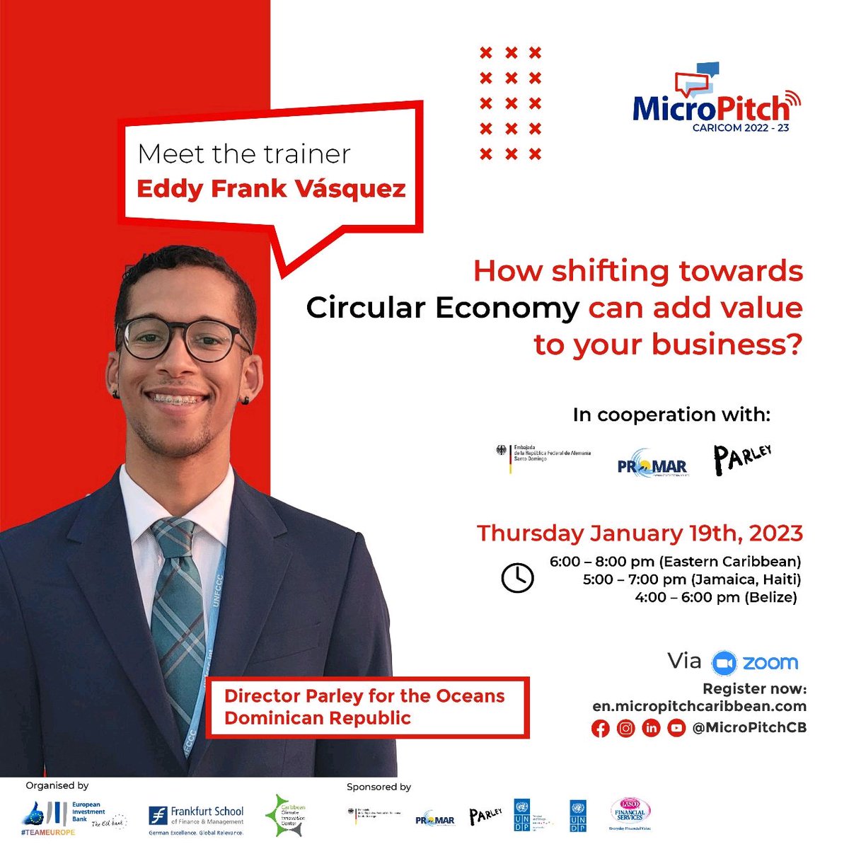 Caribbean entrepreneurs, are you interested in discovering more about Circular Economy ♻? Don’t miss the next training (in English) of the MicroPitch CARICOM 2022-23 today, Thursday January 19th, 2023!

Register now on the MicroPitch website: en.micropitchcaribbean.com