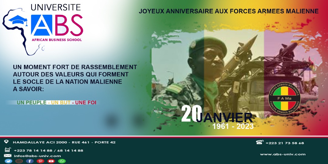 UniversiteABS's tweet photo. Bne fête à l'armée Malienne 
#universitéabs#UABS#FAMa#ArmeeMali#Paix#20janvier https://t.co/uxvQGTehuD