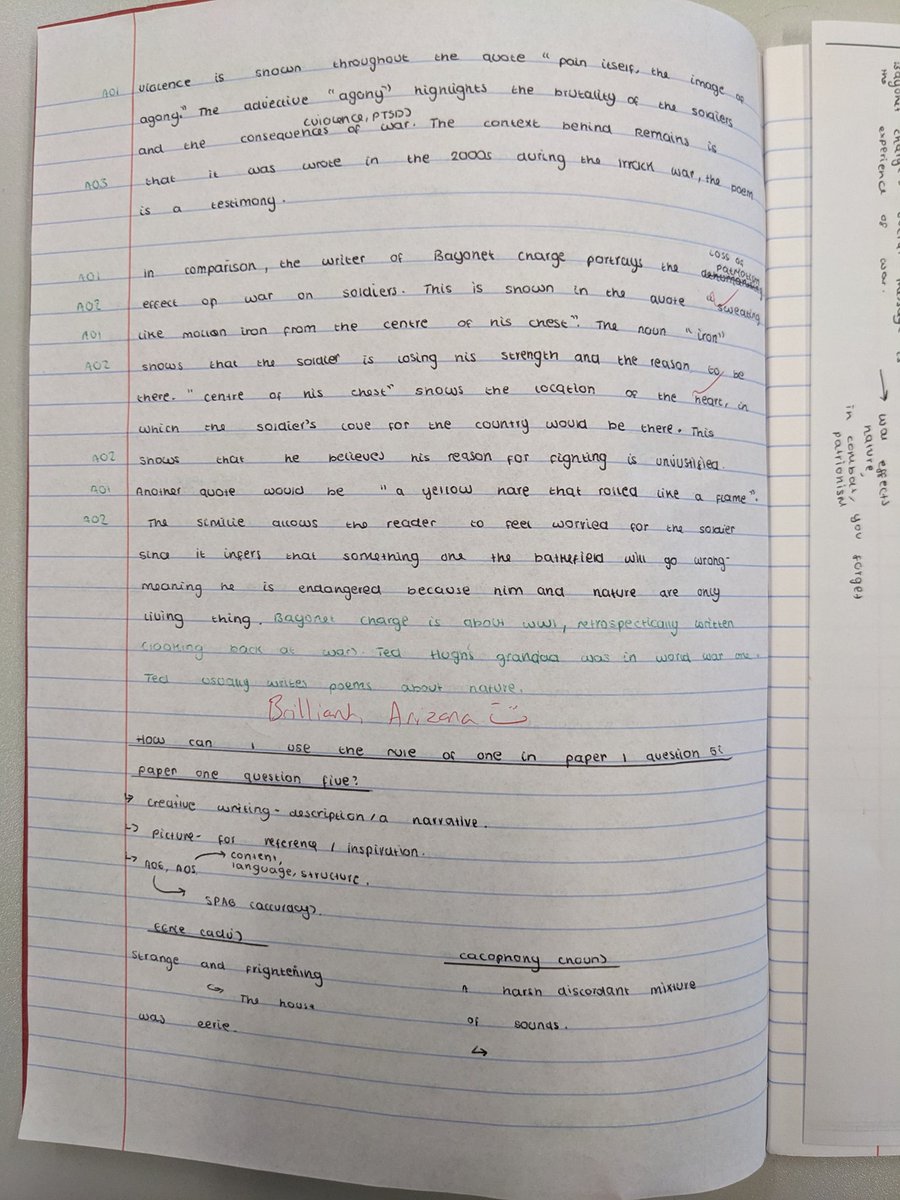 Some stupendous work from Lilli and Arizona in @TeamMoreton_10 Brilliant comparison and analysis of Remains and Bayonet Charge @MoretonSchool  <a href="/MoretonEnglish/">MoretonEnglish</a>
