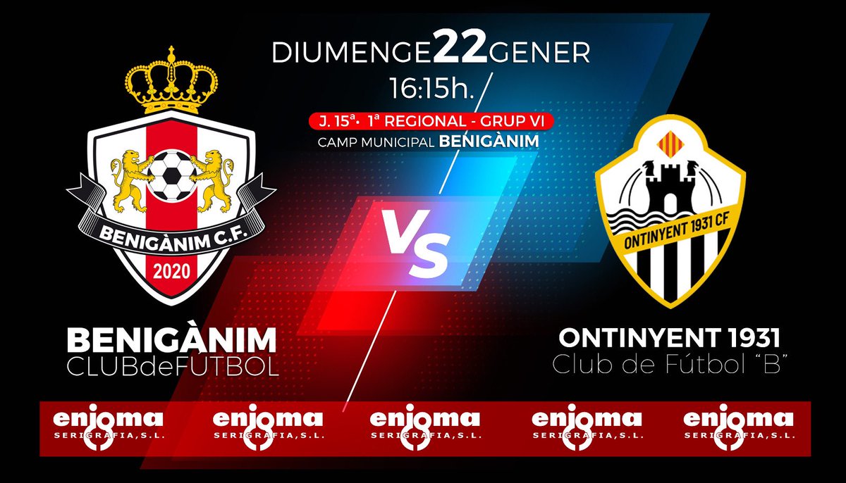 💥 Bona vespra afició💥
💥Últim partit primera volta lliga 💥

Gran Partit Primera Regional ⚽
🏆 Jornada 15 Grup Vl
🗓 Diumenge 22 Gener
🕕 16:15 hores
🏟 Camp Municipal Benigànim

 BENIGÀNIM C. F. 🆚 ONTINYENT 1931 C. F.  'B'

Afició necessitem el vostre suport!!!!