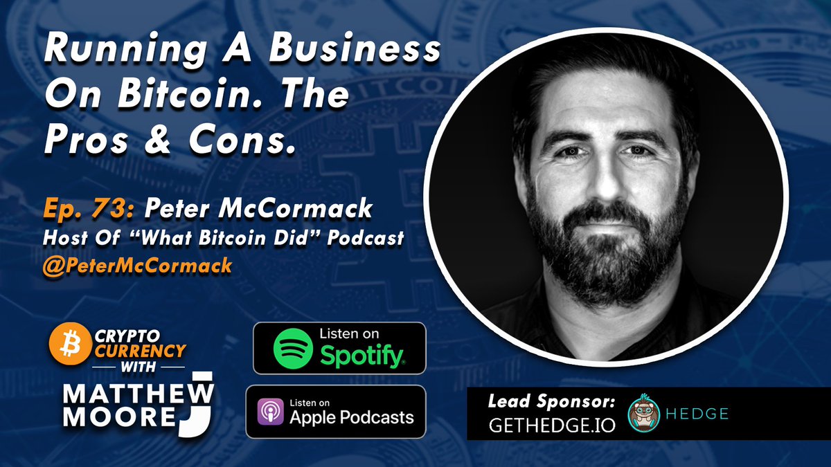 MattMoore_Ok's tweet photo. 🚨What is it like to run a business w/#Bitcoin? Join me &amp; @cbspears as we chat w/@PeterMcCormack from @WhatBitcoinDid &amp; @realbedford. Only on 🇺🇸’s syndicated #btc focused #radio show! Show sponsored by @gethedgecrypto &amp; @MarketSooner🔥Listen to it here: https://t.co/S7mVYhITxQ https://t.co/hMBzxsDfdQ