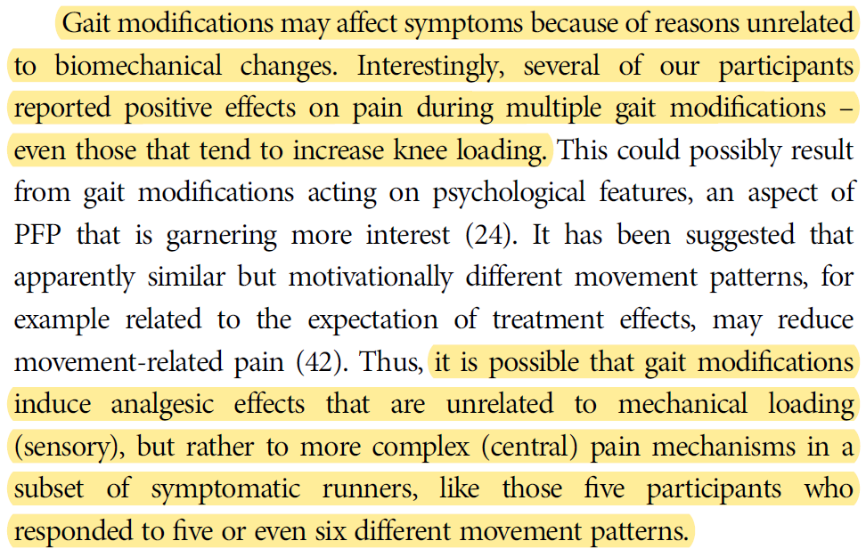 JFEsculier's tweet photo. NEW &amp; Free: Running gait modifications can lead to immediate⬇️in patellofemoral pain @FrontSportsAL 
👉⬇️knee forces seems key to⬇️pain (&amp;⬆️forces often⬆️pain)
👉Some runners reported⬇️pain during multiple conditions
👉Psychological mechanisms involved?🤔
https://t.co/iT9ntpLrEe https://t.co/z6WqkJfqRx