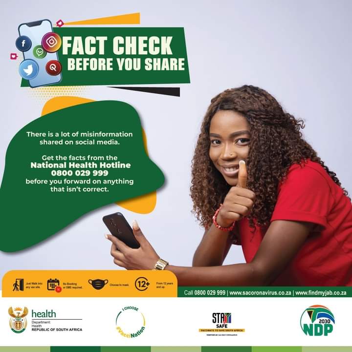 VaxChampsSA's tweet photo. Before you share information on health you are advised to fact check. Go to credible websites such as https://t.co/fYx3t2oJMD https://t.co/po1j7cRe6o https://t.co/2v5681YqhS or call the national health hotline 0800 029 999
https://t.co/JHvUMDbdOE https://t.co/USQGx79OVP
