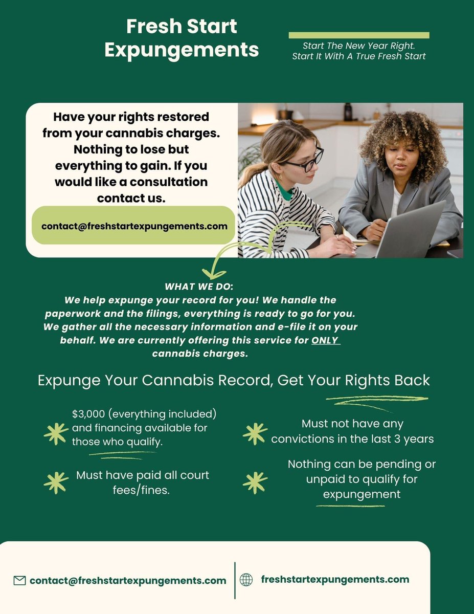 CannaContentLLC's tweet image. A good friend just launched a new paralegal service to help people with an MJ conviction get it expunged. 
Email them to learn more. And tell them Abby sent you. 🙂
#Cannabis #WeedProblems #MMJ #MJ #LegalHelp #Expungement #BrandSpotlight #NewServices #Paralegal #ParalegalSupport