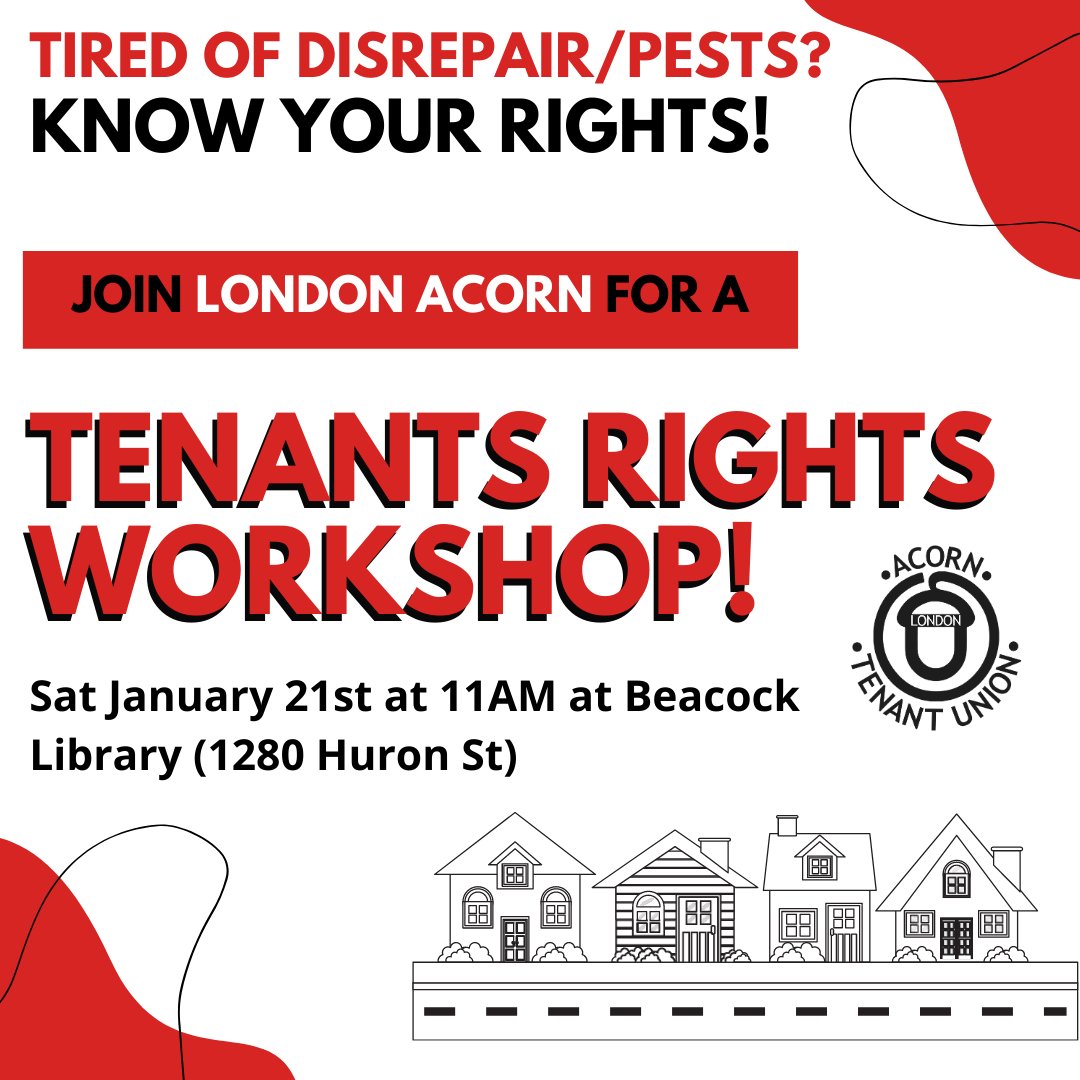 acorn_london's tweet photo. JOIN US THIS SAT to learn about your right to a #HealthyHome as a tenant and how to escalate your complaint to the City's property standards unit‼🏡✊
#CockroachesDontPayRent #TenantOrganizing #TenantRights https://t.co/rkbkDiWnpl