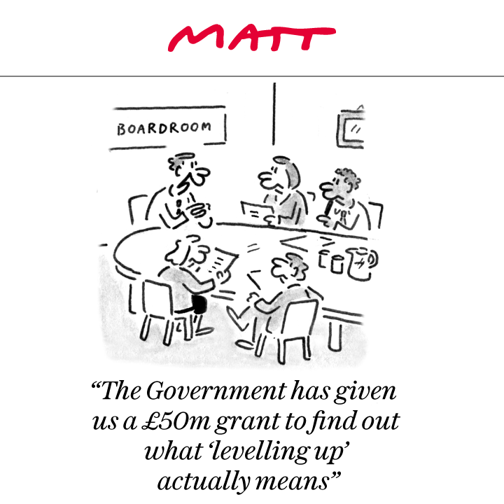 'The Government has given us a £50m grant to find out what 'levelling up' actually means' My latest cartoon for tomorrow's @Telegraph Subscribe to my weekly newsletter to receive my unseen cartoons: telegraph.co.uk/premium/matt/?…