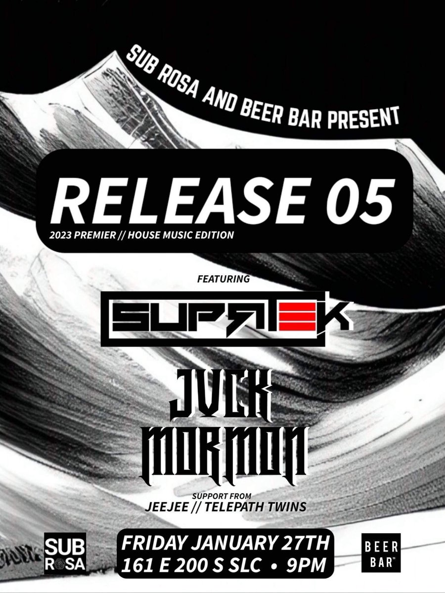JeeJeeSLC's tweet photo. NEW YEAR, NEW RELEASE.

Starting off the year right with our first Beer Bar show of the year!

Featuring @SuprTek, @jvckmormonmusic, @yo_mohi b2b @paulobmciff &amp; @JeeJeeSLC.

I’ll be kicking it off with a plethora of FUNK inspired house music. 🫣😉

SAVE THE DATE, LETS DANCE‼️ https://t.co/wqC1nCktyF