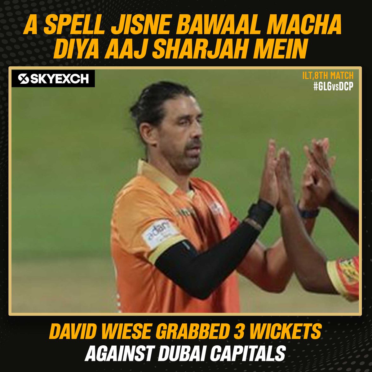 officialskyexch's tweet photo. What a spell, David Wiese!

#DavidWiese #ILT20 #InternationalLeagueT20 #DubaiCapitals #GulfGiants #SkyExch https://t.co/sjxxZeajVX