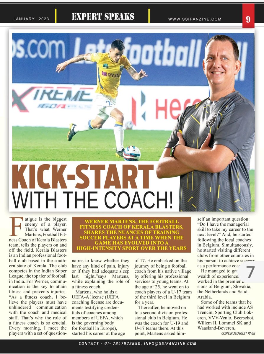 WernerMartens82's tweet photo. Check out my article in  Sportsmagazine (Sports Science India) 🇧🇪🇮🇳
#KeralaBlasters 
#ISL https://t.co/op2Ba8tf7L