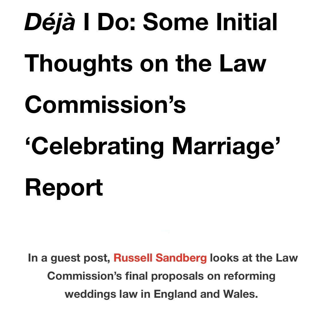 Six months since the Law Commission’s final report on wedding law (lawcom.gov.uk/project/weddin…) as we await the Government’s response, here’s my summary of what the report said: lawandreligionuk.com/2022/07/23/dej…