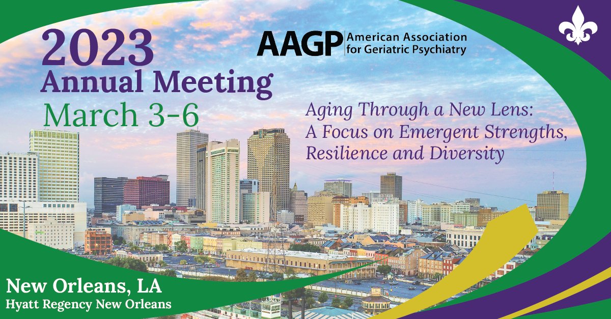 GeriPsyc's tweet photo. Registration is open for AAGP's 2023 Annual Meeting in New Orleans! Don't miss the opportunity to receive discounted rates before pre-reg closes 2/17. https://t.co/YmVbZ3tdUS
#AAGPAM23 #geriatrics #psychiatry #Geriatricpsychiatry #geripsych #geropsych #mentalhealth #healthcare https://t.co/yb9J7ORR1u