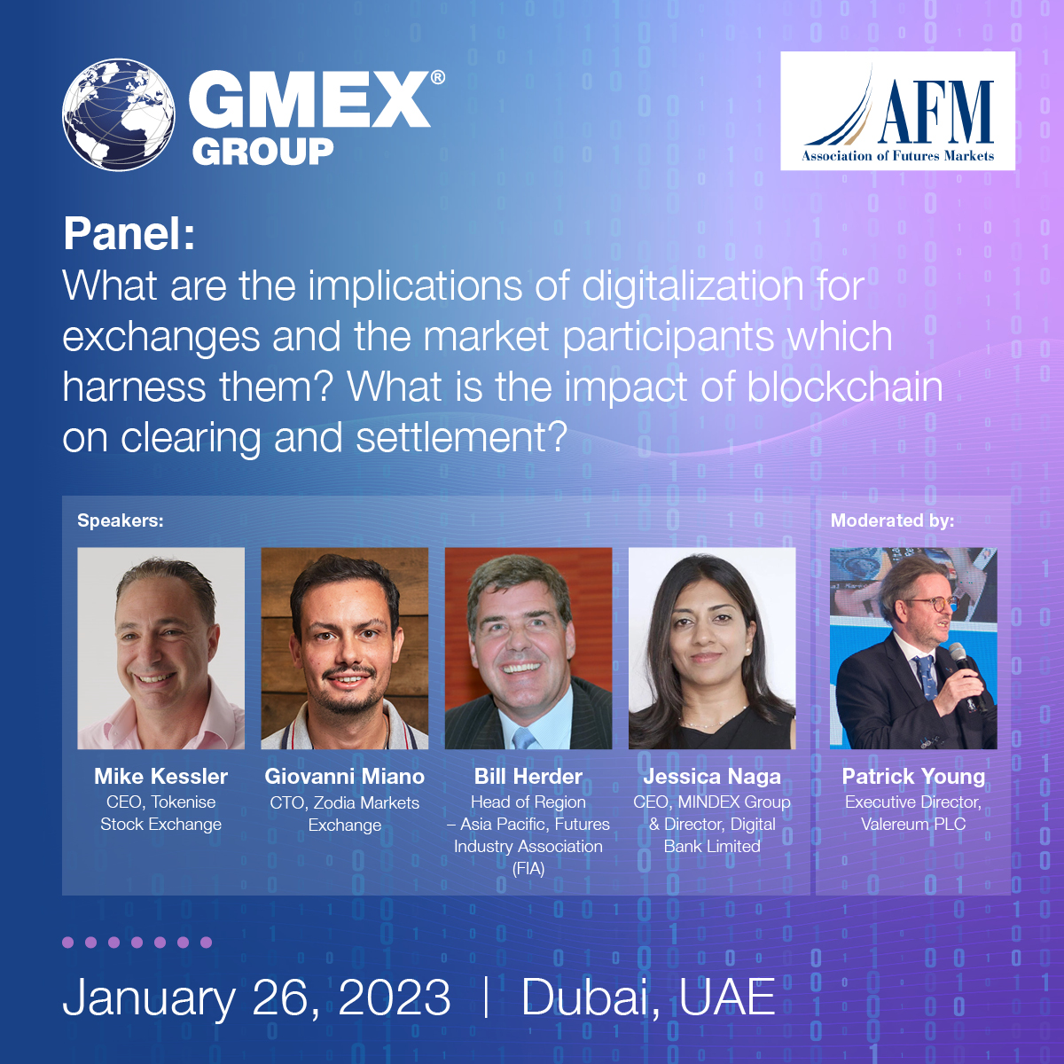 GMEX_Group's tweet image. Our next panel from our Digital Transformation event moderated by @FrontierFinance of @ValereumPLC:
▸Mike Kessler @TKSExchange
▸Giovanni Miano @ZodiaCustody
▸Bill Herder @FIAconnect
▸Jessica Naga @MindexHoldings &amp;amp; Digital Bank Limited
👉🏼Register here: gmex-group.com/event/gmex-and…