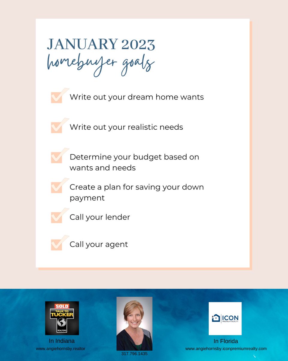 Angie46143's tweet photo. Want to buy a home in 2023? Check these goals off the list, and you’ll be well on your way to real estate success!

Completing these tasks will set you up for the best possible outcome when you buy a home. 

Want more tips like this? Hit the follow button!

#homebuyer https://t.co/MfbaXwh8hK
