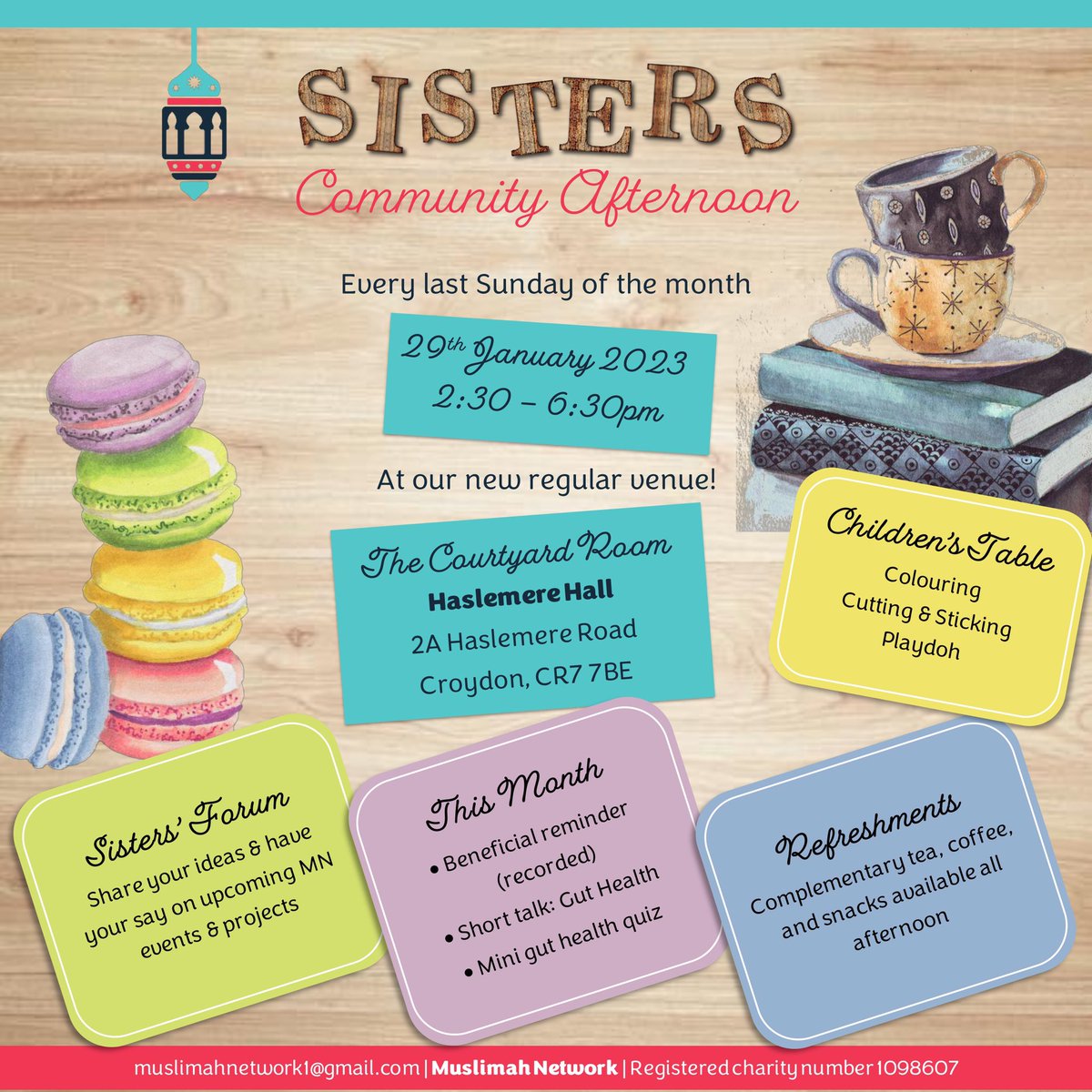 MuslimahNet_'s tweet photo. Monthly sisters meet-up, every last Sunday of the month, commencing Sunday 29th January 2023 at 2:30pm. https://t.co/rOEUB0pyqX