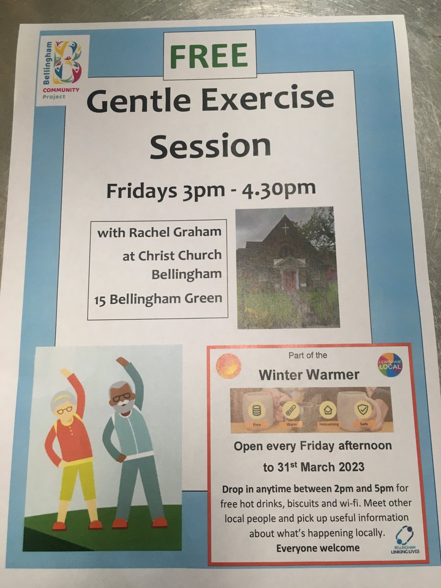 Our friends at Christ Church are holding a #WinterWarmer every Friday afternoon until March - join them for a warm welcome, free hot drinks, biscuits and Wi-Fi plus a gentle exercise session - suitable for all! #SE6
