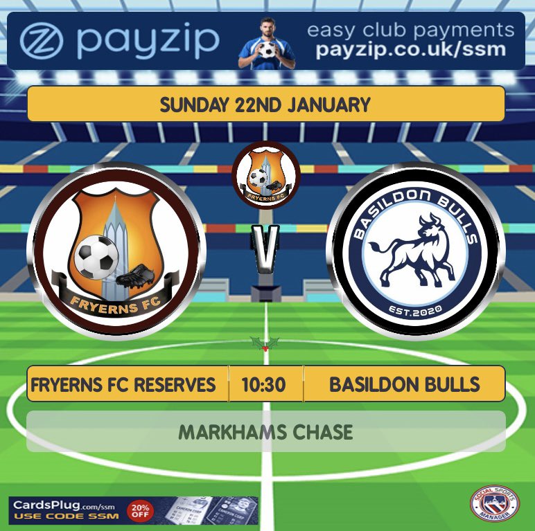 FryernsR's tweet photo. Biggest game of the season so far against a very good @Basildonbullsfc who top our league on Sunday.
It’s going to be a cracker ⚽️ https://t.co/ZT3dYfPLeu