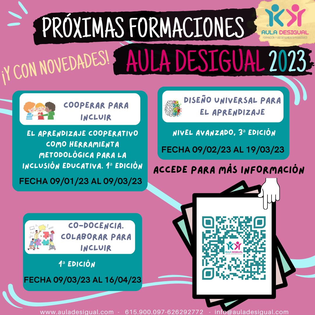 AulaDesigual's tweet photo. 🪘🪘 Anunciamos próximas formaciones
☑️En marcha la tercera 3⃣ª ed. del curso #DUA Nivel Avanzado que nos veníais demandando
https://t.co/nP4gIoQrlt
☑️¡Novedad! Primera 1⃣ª ed. del curso Co-Docencia: colaborar para incluir
https://t.co/o5z8o89p7P
☑️Haz hueco en tu agenda🗒️
👇 https://t.co/R8MdjJBks0