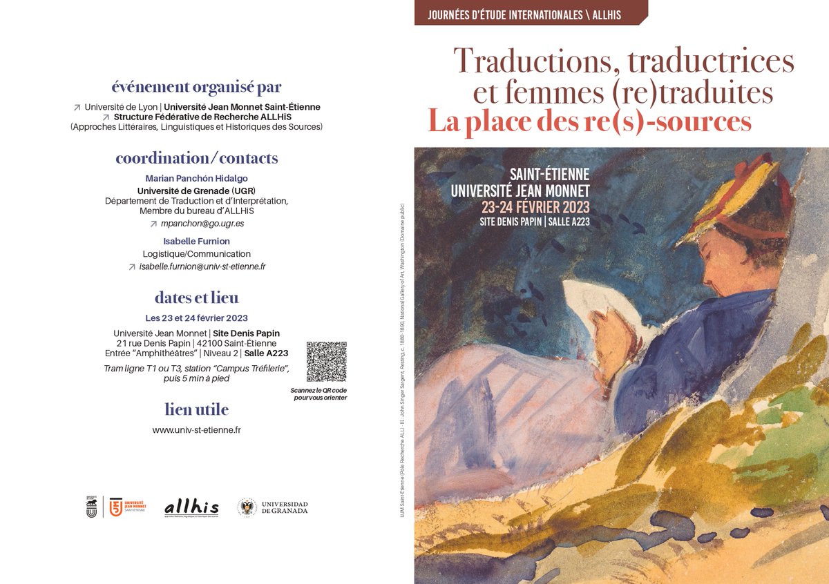 MarianPanchon's tweet photo. 📢📢J'ai l'immense plaisir de vous annoncer le programme définitif des JE "Traductions, traductrices et femmes (re)traduites : la place des re(s)-sources" (23/24 fév.) que j'organise à @Univ_St_Etienne. Les journées s'annoncent passionnantes ! 🤩📚Venez nombreux/ses ! #ALLHiS https://t.co/FB8vjontVS