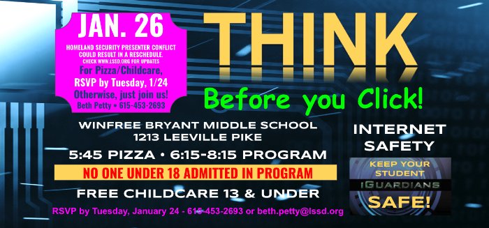 LebanonSSD's tweet photo. THINK Before you Click! Staying Safe Online - Many young people are spending additional time using technology. It's more important than ever to make sure both parents and students are aware of the dangers that exist online... https://t.co/FQWaXezspU https://t.co/A7DwK7LOq9