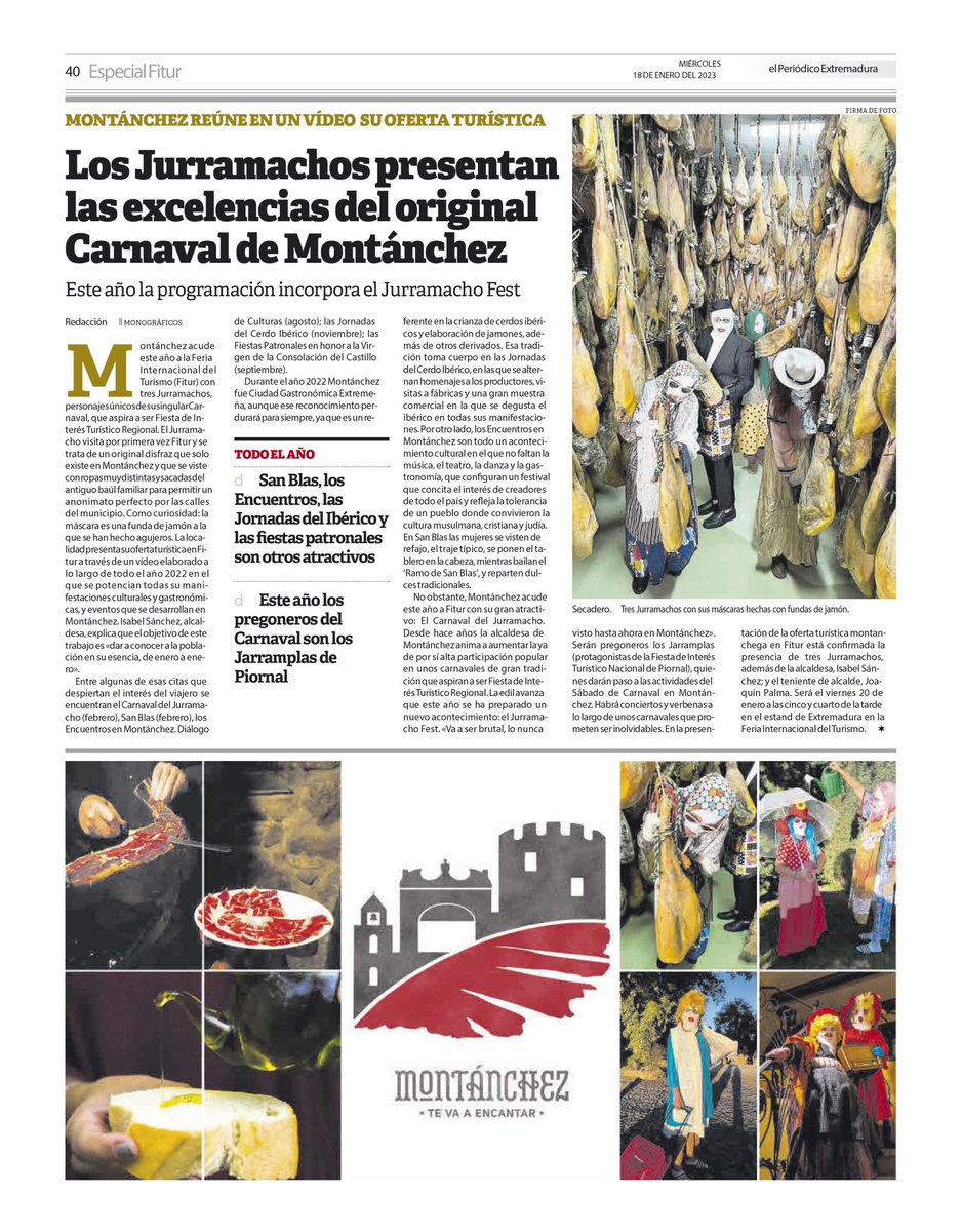 Montanchez_'s tweet photo. Mañana los Jurramachos llegan a #Fitur2023 🎭

@Extremadura_tur @Turismo_DipCC 

#montancheztevaaencantar #montanchez #extremadura #caceres #turismorural #spain #españa #turismoextremadura #turismoespaña #feliz2023 https://t.co/WoGlg8J0rz