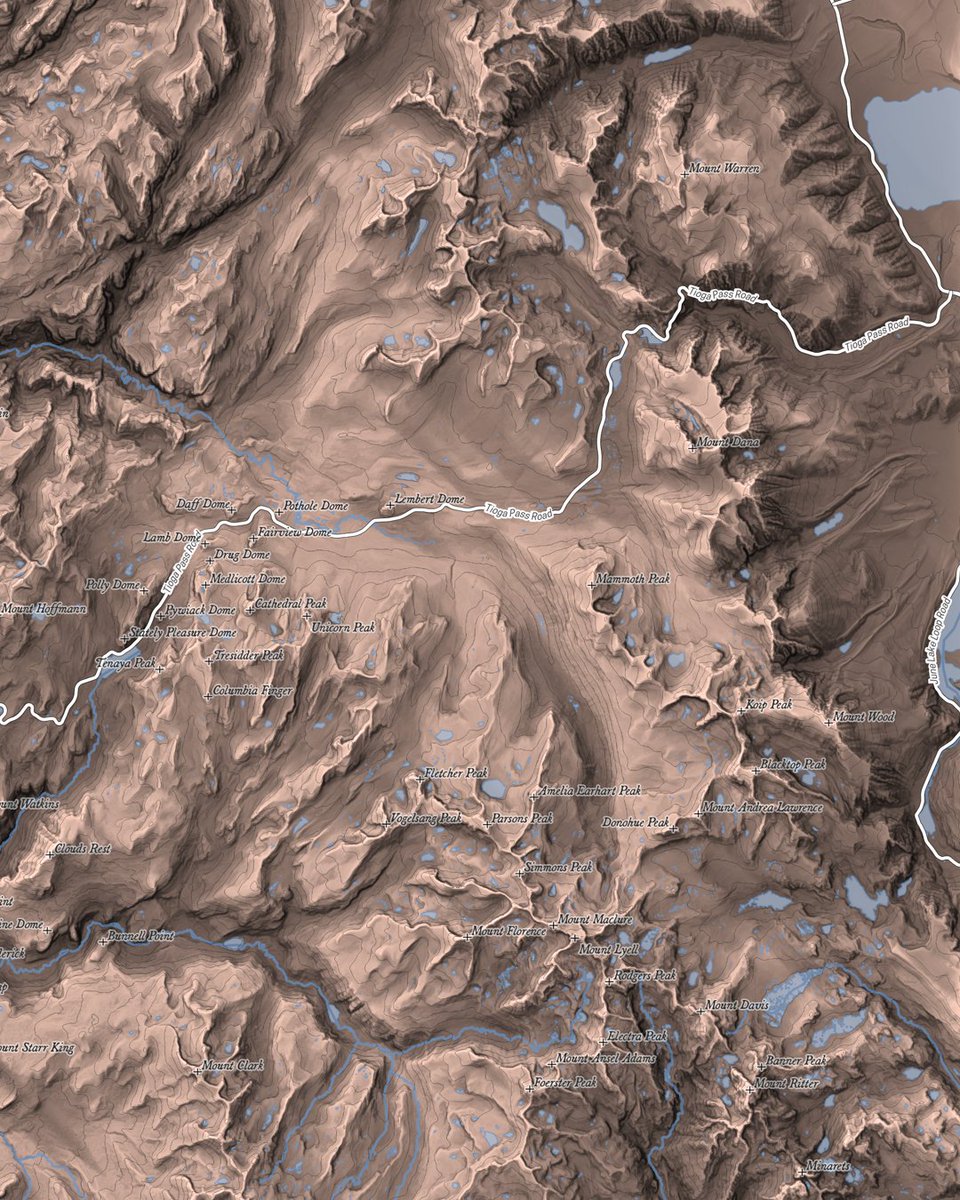 While doing map of Grand Canyon, I just have to do Yosemite. Work in progress, looking ok so far. Map is currently pretty dark, it will get brighter and probably less contrasty. And way less labels! #mapping #cartography #mapdesign #Yosemite