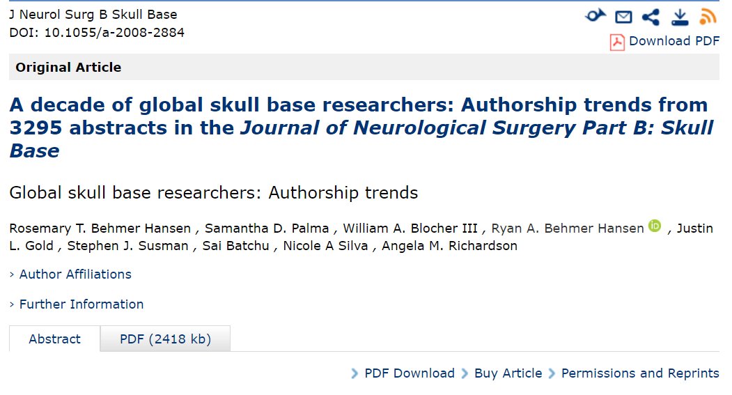 Rosemary T. Behmer Hansen MD, MA, MPH (@behmerhansen) on Twitter photo Part 2 of our project was just posted online in Journal of Neurological Surgery Part B: Skull Base. We examined geographic authorship trends <a href="/NASBSorg/">NASBS</a> annual meetings. <a href="/AngelaMRichard1/">Angela M Richardson, MD, PhD</a> @NicoleAASilva <a href="/BehmerHansenRA/">Ryan Behmer Hansen</a> @SamPalma_ Article is here: thieme-connect.com/products/ejour… Part 2 of our project was just posted online in Journal of Neurological Surgery Part B: Skull Base. We examined geographic authorship trends <a href="/NASBSorg/">NASBS</a> annual meetings. <a href="/AngelaMRichard1/">Angela M Richardson, MD, PhD</a> @NicoleAASilva <a href="/BehmerHansenRA/">Ryan Behmer Hansen</a> @SamPalma_ Article is here: thieme-connect.com/products/ejour…