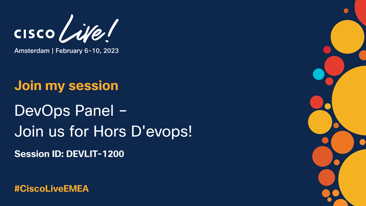 prodoom's tweet image. Hey all, if you are going to @CiscoLiveEMEA , please join this exciting panel!! Great panelists - @hfpreston , @juliodevops , and more! - and also some great refreshments! I've got some good questions for this panel, what questions would you ask?
#DevOps #DevNet #CiscoLive