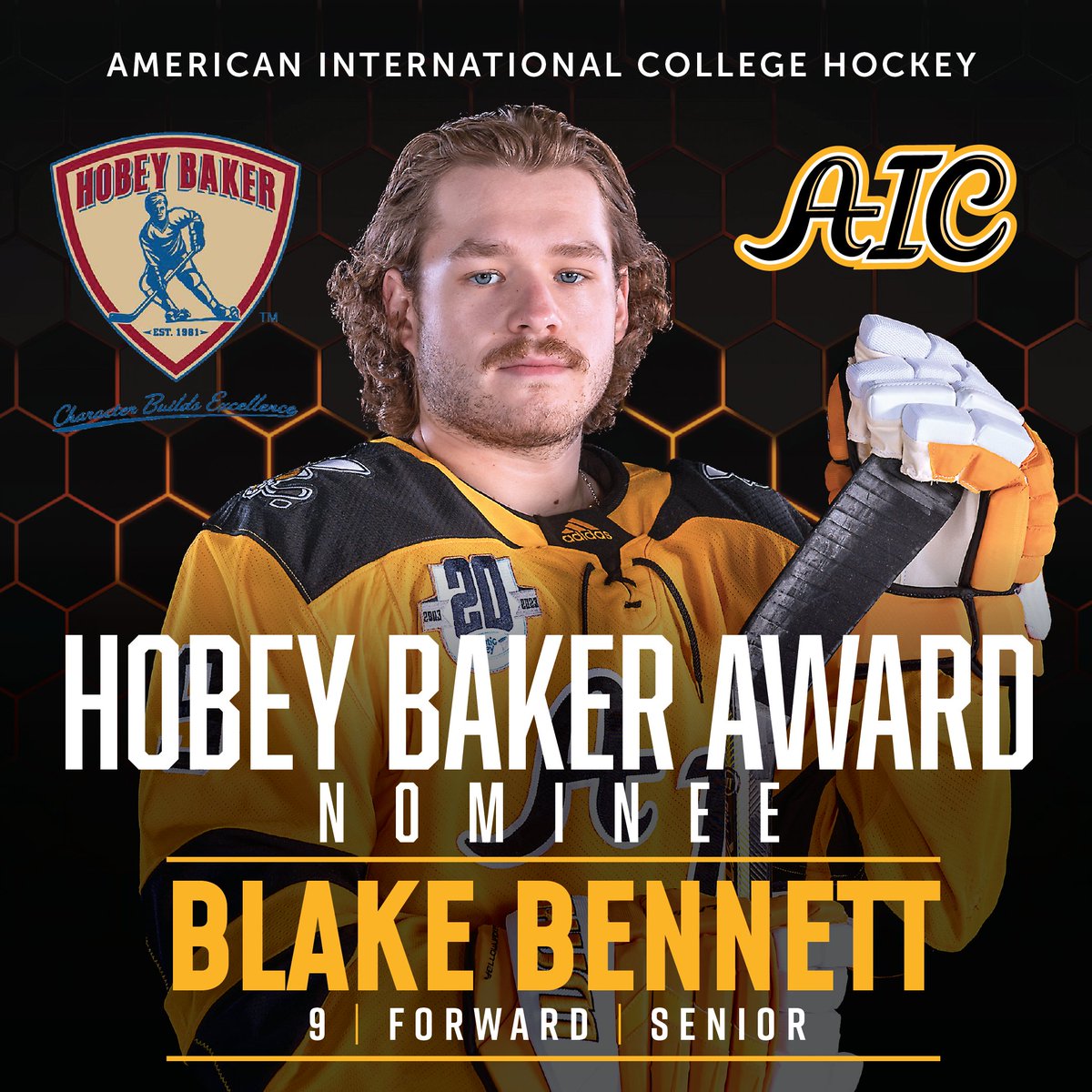 Goal scorer. MVP. Champion.
Hobey Baker nominee.

Blake Bennett is up for college hockey's most prestigious award!

VOTE: voteforhobey.com
STORY: bit.ly/3WogAK0

#AICommitted #HobeyBennett